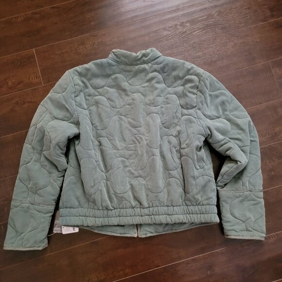 Free People Aura Liner Jacket Women M Boho Indie Grunge Green Hipster Y2K Bomber - Picture 4 of 8